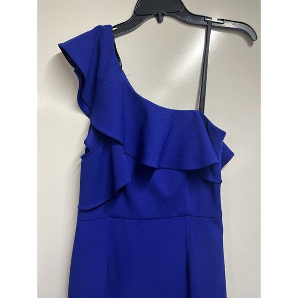 BETSY & ADAM Ruffled One Shoulder Maxi Gown Dress in Cobalt Blue Size 8 - Picture 4 of 9